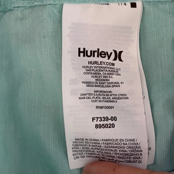 HURLEY Men’s Classic Fit Mint Green Short Sleeve Button Down Shirt Size Large - Picture 5 of 5